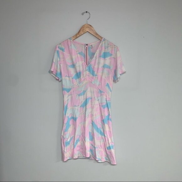 BP. Nordstrom Pastel Short Sleeve Crepe Dress Flowy Pink White Blue Size Small - Picture 6 of 9